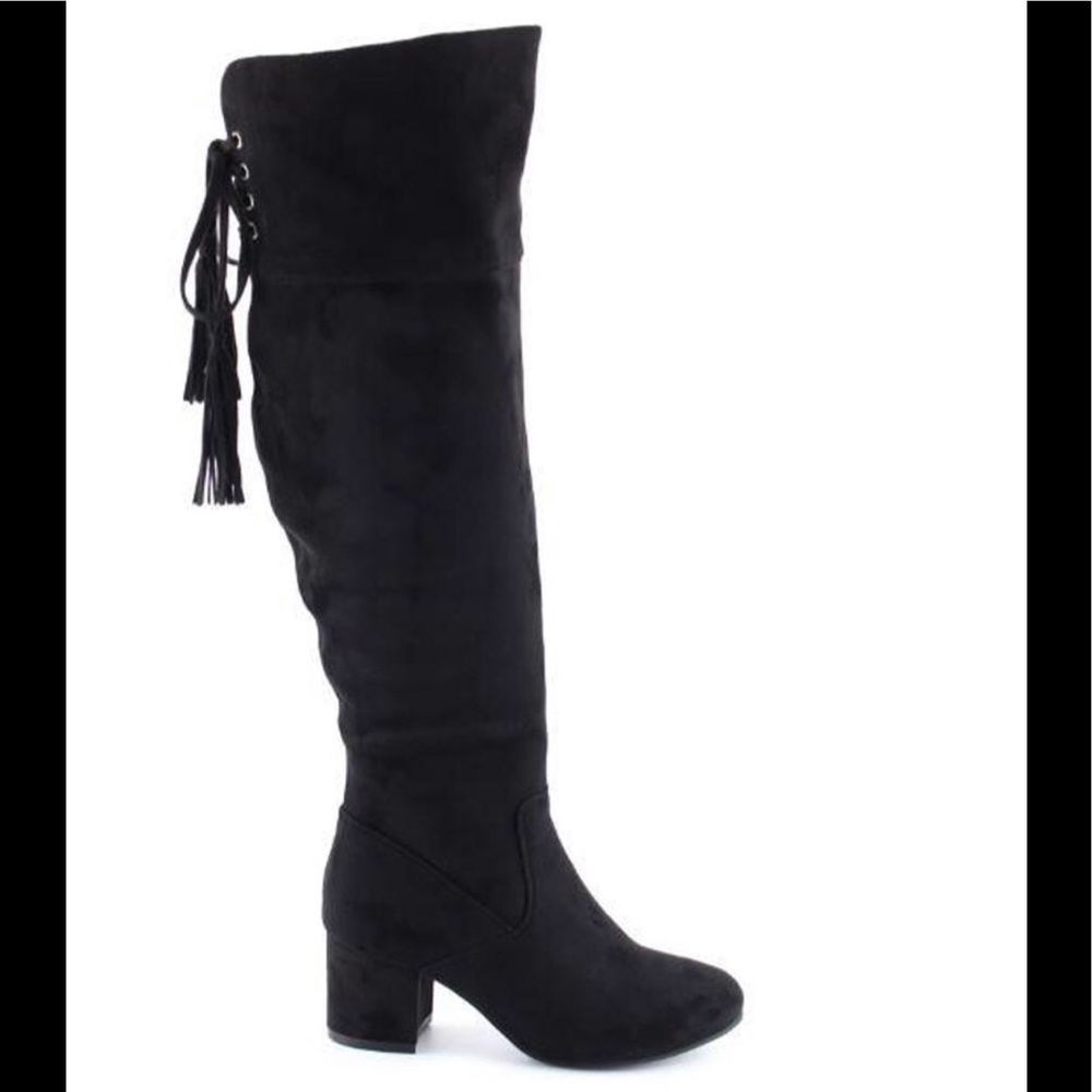 Black Vegan Suede Over The Knee Boot